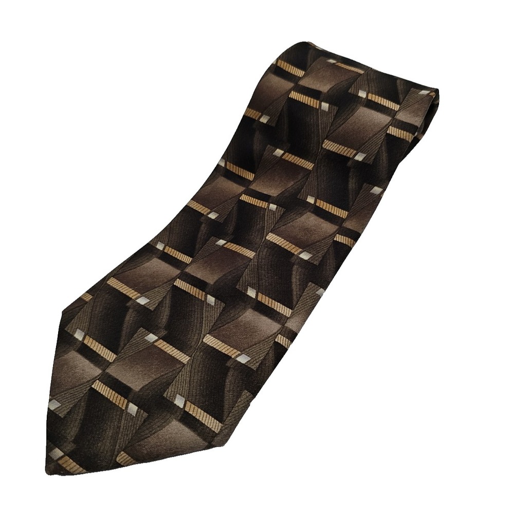 Stringbeans Men's Geometric Block Pattern Tie Brown Tan Taupe Business Office